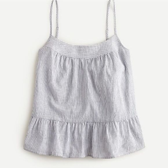 J. Crew | Crinkle Cotton Striped Ruffle Tank Top Women's Small NEW Nautical Prep - Picture 3 of 7